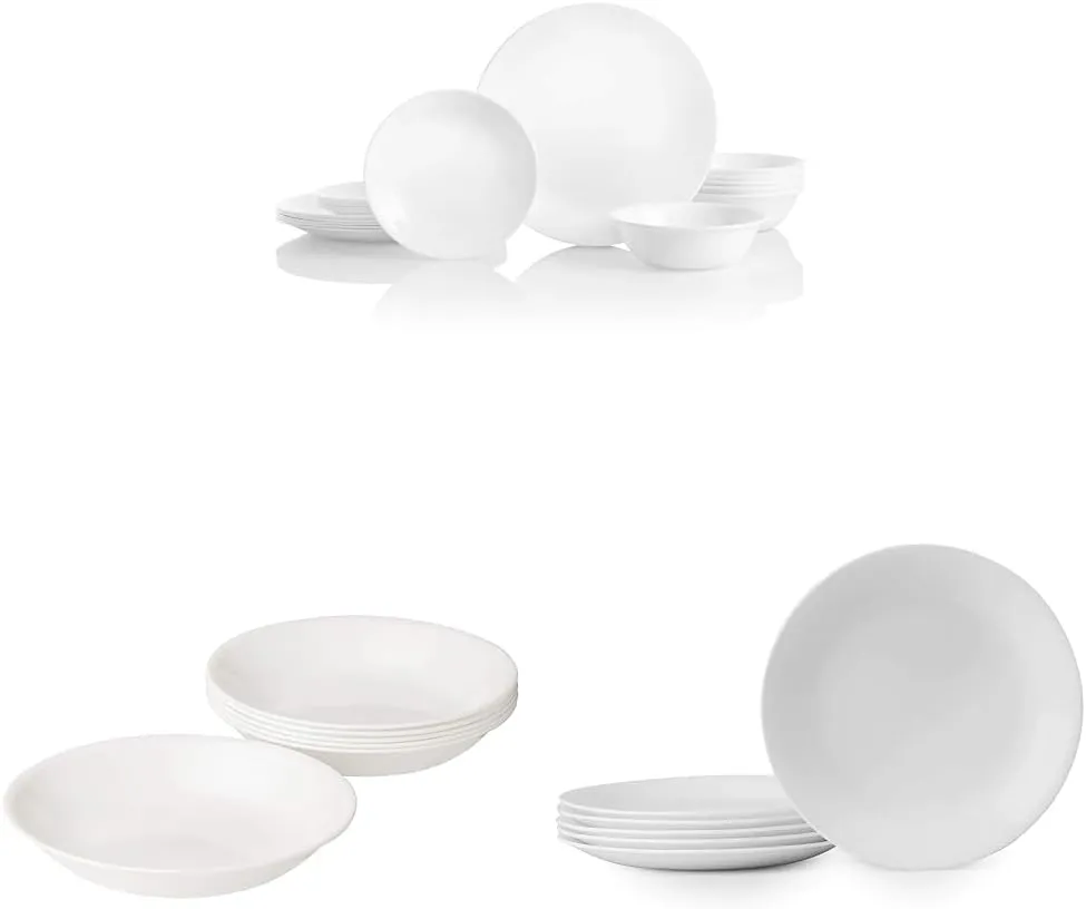 Corelle 18-Piece Dinnerware Set, Winter Frost White, Ceramic and Glass, Includes 6 Dinner Plates, 6 Appetizer Plates, and 6 Bowls, Lightweight and Easy to Handle