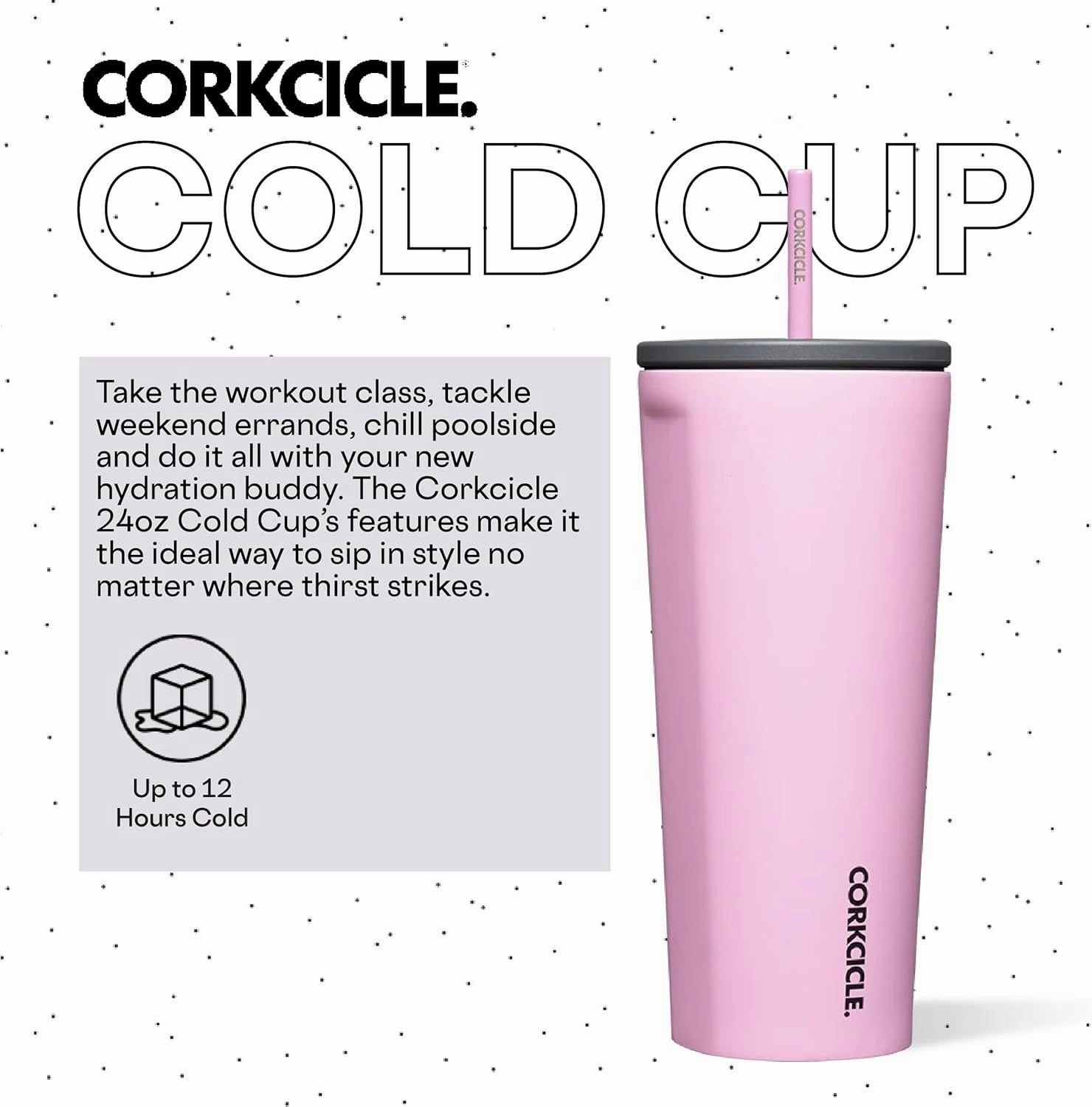Corkcicle Sun-Soaked Pink Insulated Tumbler, 24 oz - Reusable Water Bottle Keeps Beverages Cold for 12hrs, Hot 5hrs - Cupholder Friendly Tumbler with Lid & Flexible Straw
