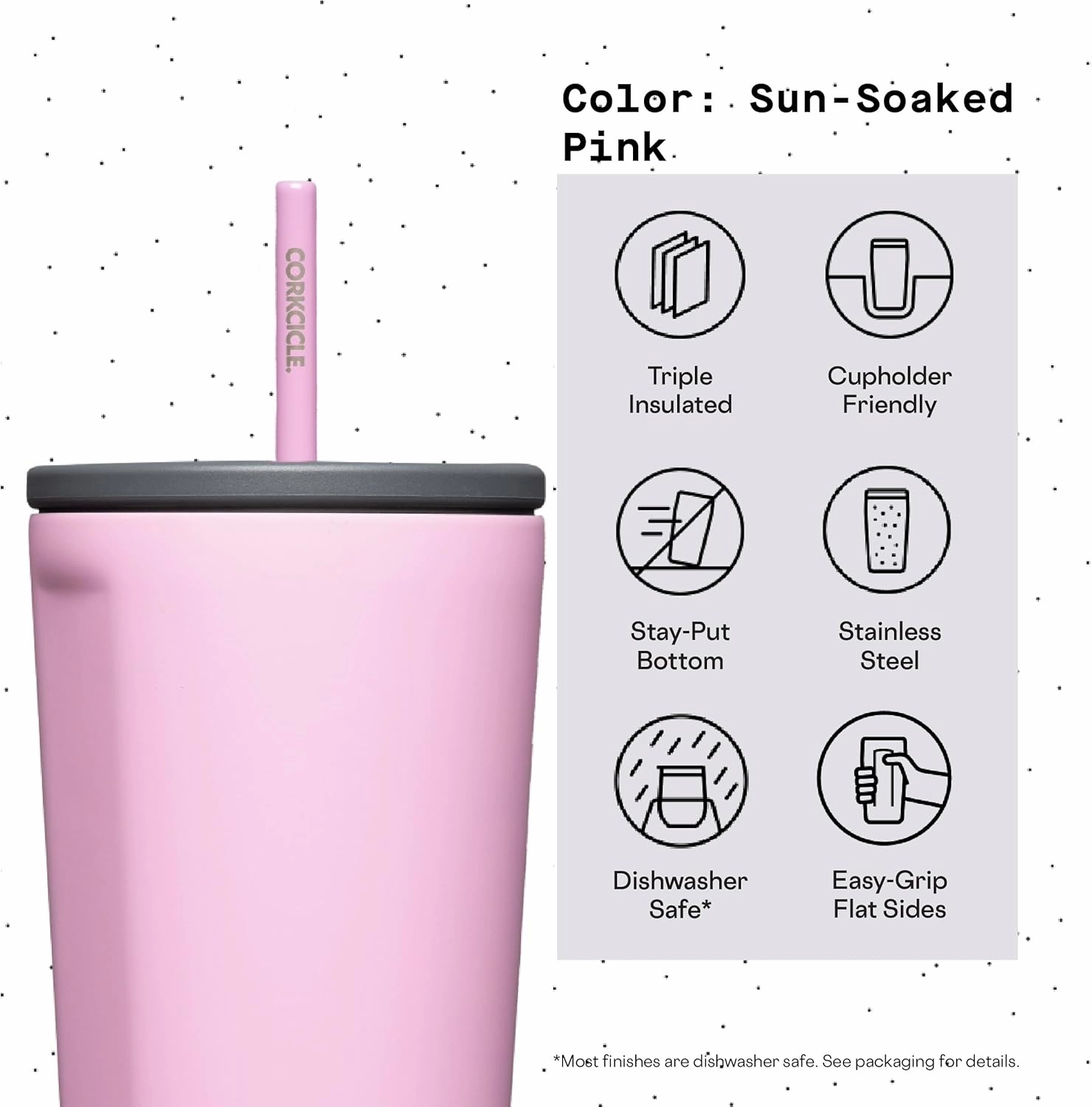 Corkcicle Sun-Soaked Pink Insulated Tumbler, 24 oz - Reusable Water Bottle Keeps Beverages Cold for 12hrs, Hot 5hrs - Cupholder Friendly Tumbler with Lid & Flexible Straw