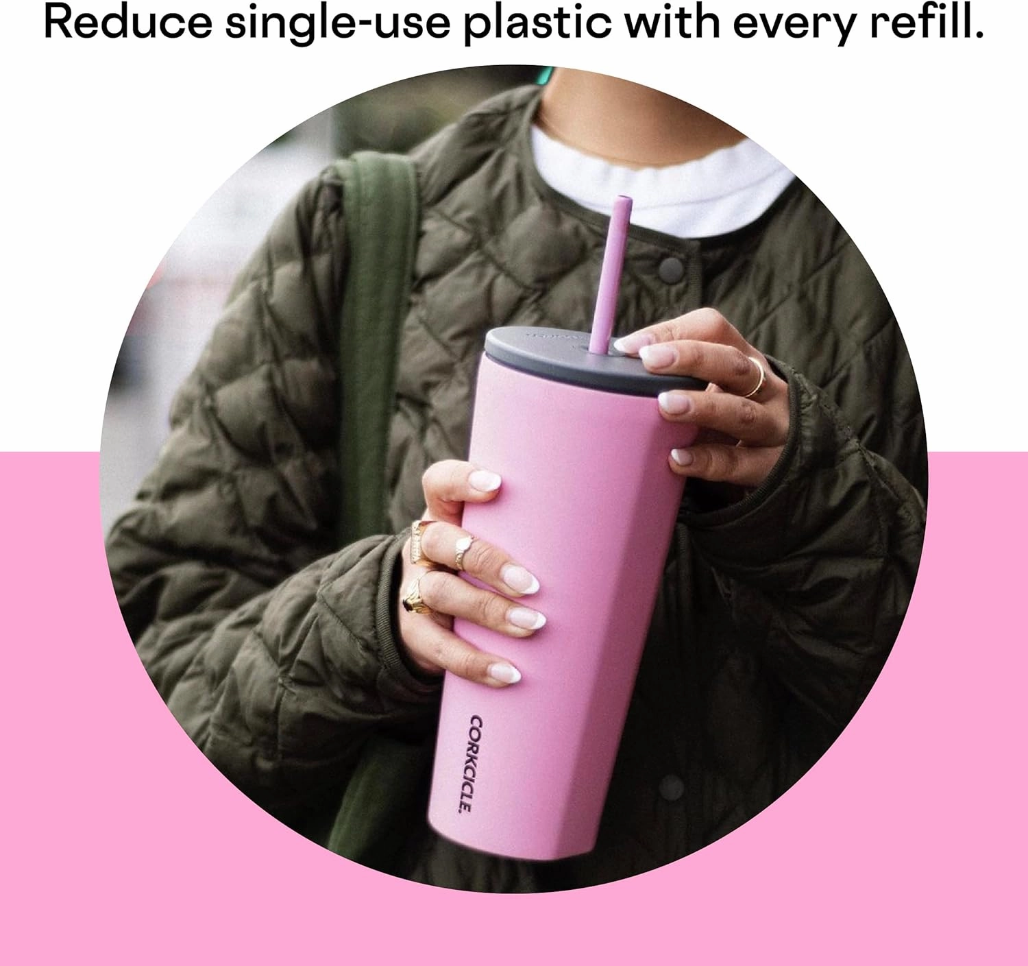 Corkcicle Sun-Soaked Pink Insulated Tumbler, 24 oz - Reusable Water Bottle Keeps Beverages Cold for 12hrs, Hot 5hrs - Cupholder Friendly Tumbler with Lid & Flexible Straw
