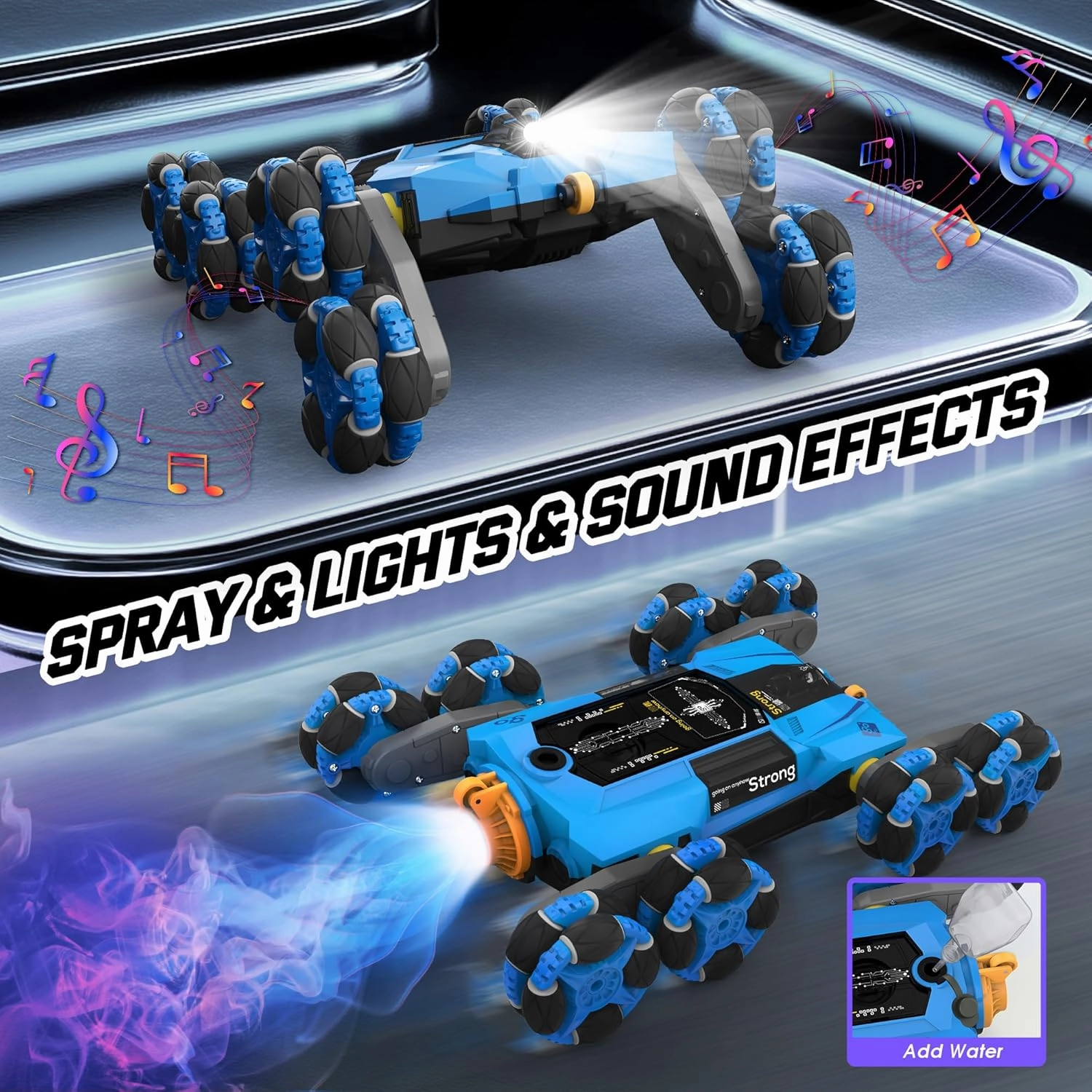 Cossy 8WD Gesture Sensing RC Stunt Car, 2 Modes, Drift Car with Light & Music, 360° Rotation, Climbing Stunt Car, Ages 8-13, Cool Spray & Lights