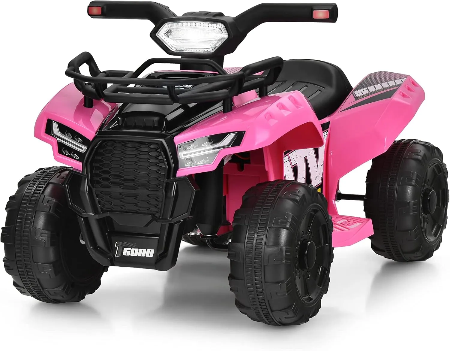 Costzon Kids ATV, 6V Battery Powered Electric Vehicle Four Wheeler Quad w/Storage Basket, Headlight, Horn, Music, MP3 & USB, Toddler 4 Wheeler Ride on Car Toy for Boys Girls 18-36 Months (Pink)