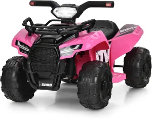 Costzon Kids ATV, 6V Battery Powered Electric Vehicle Four Wheeler Quad w/Storage Basket, Headlight, Horn, Music, MP3 & USB, Toddler 4 Wheeler Ride on Car Toy for Boys Girls 18-36 Months (Pink)
