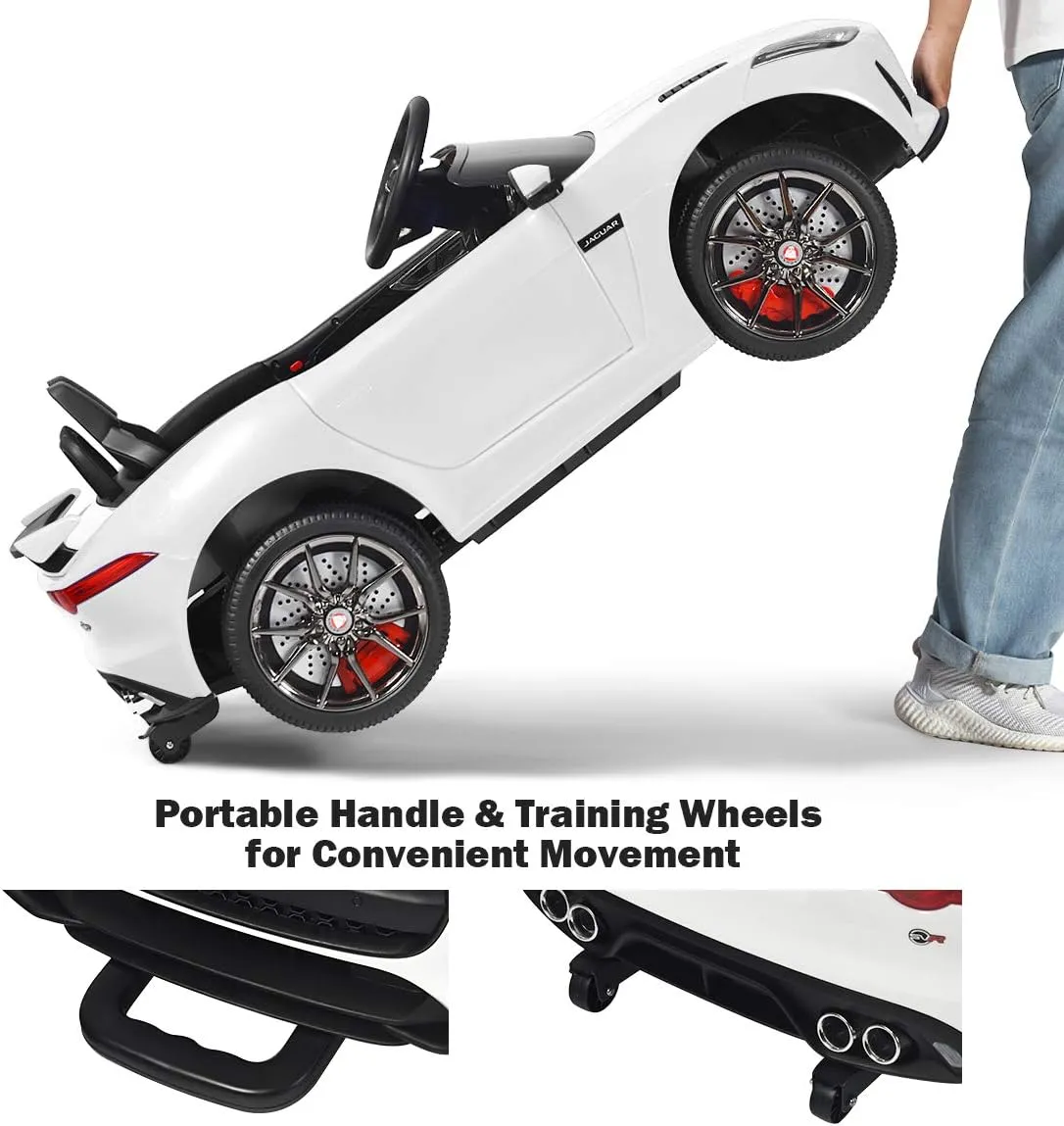 Costzon Ride on Car, 12V Licensed Jaguar F-Type SVR Battery Powered Kids' Electric Vehicles w/Remote Control, Front/Rear Lights, MP3/Music/3 Speeds/Spring Suspension, Kids Car Toy for Toddler(White)