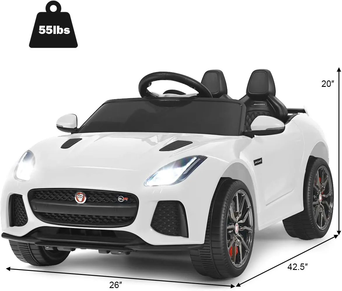 Costzon Ride on Car, 12V Licensed Jaguar F-Type SVR Battery Powered Kids' Electric Vehicles w/Remote Control, Front/Rear Lights, MP3/Music/3 Speeds/Spring Suspension, Kids Car Toy for Toddler(White)