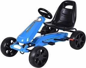 Costzon Pedal Go Kart, 4 Wheel Powered Ride On Toy, Pedal Car with Ergonomic Adjustable Seat, Handbrake, Non-Slip Rubber Wheels, Go Kart for Kids 2-5, Gift for Boys Girls (Blue)