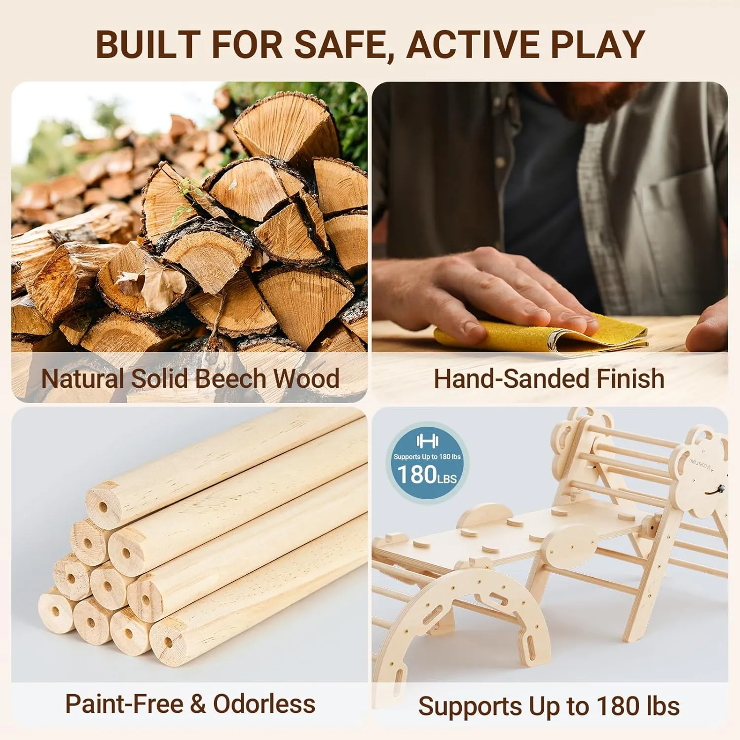COSYLAND Pikler Triangle Set - 8 in 1 Large Montessori Climbing Toys for Indoor - Wooden Foldable Jungle Gym for Toddler & Baby, CPC/SOR/CE Certified Enjoys Unique Patented Design, Natural