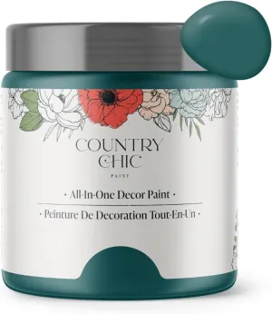 Country Chic All-in-One Chalk Paint for Furniture, Cabinets, Home Decor, Eco-Friendly, Matte Finish, Built-In Primer & Top Coat for Wood, Metal - Aurora (Teal Blue) - Pint 16 oz (475 ml)