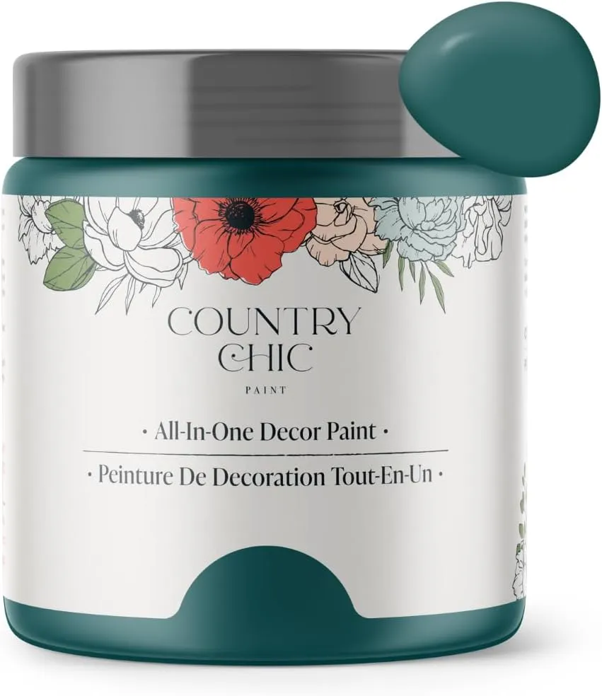 Country Chic All-in-One Chalk Paint for Furniture, Cabinets, Home Decor, Eco-Friendly, Matte Finish, Built-In Primer & Top Coat for Wood, Metal - Aurora (Teal Blue) - Pint 16 oz (475 ml)