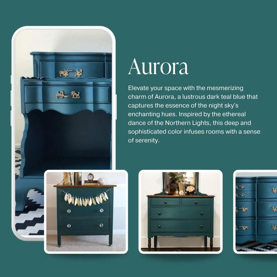 Country Chic All-in-One Chalk Paint for Furniture, Cabinets, Home Decor, Eco-Friendly, Matte Finish, Built-In Primer & Top Coat for Wood, Metal - Aurora (Teal Blue) - Pint 16 oz (475 ml)