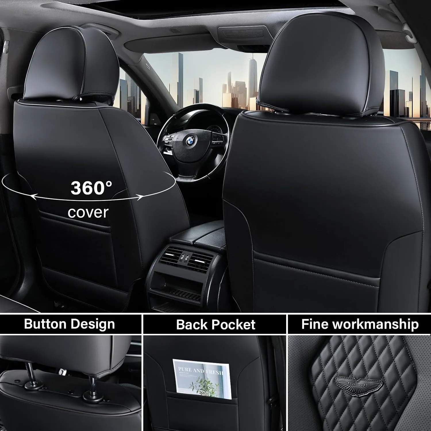 Coverado Seat Covers, Car Seat Covers Front Seats, Black Car Seat Cover, Waterproof Car Seat Covers, Car Seat Cushion, Front Car Seat Covers Leatherette Car Seat Protector Universal Fit Most Cars