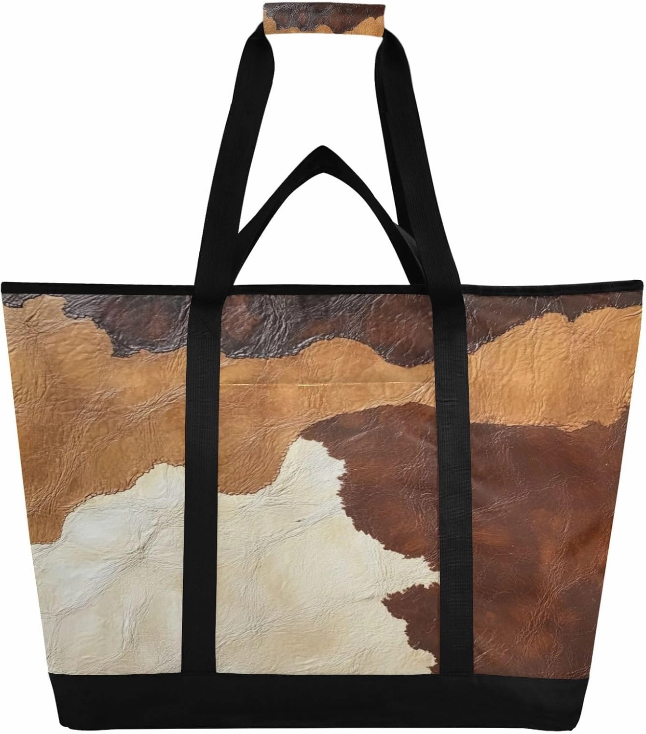 Cow Skin Print Reusable Insulated Lunchbox Cooler Bag, Leakproof Kitchen Grocery Bag Collapsible Portable Cooler Tote Bag for Picnic, Camping, Office, Travel