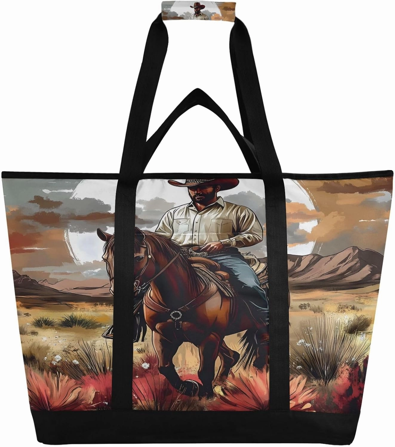 Cowboy Reusable Insulated Lunchbox Cooler Bag, Leakproof Kitchen Grocery Bag Collapsible Portable Cooler Tote Bag for Picnic, Camping, Office, Travel