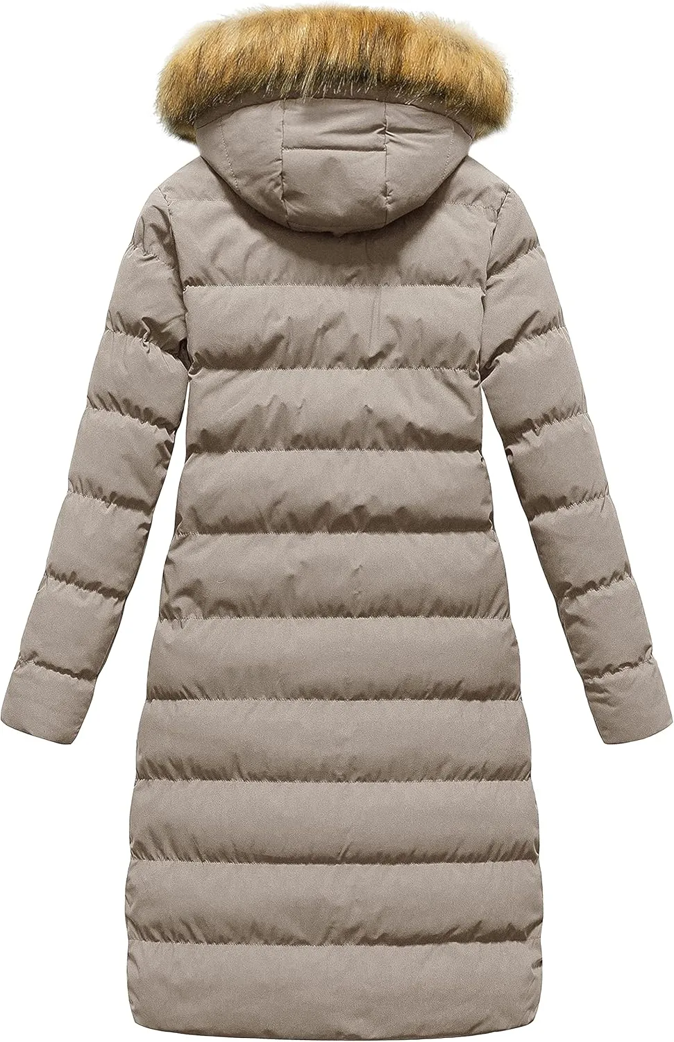 CREATMO US Women's Long Winter Faux Fur Coat Puffer Warm Jacket with Detachable Hood