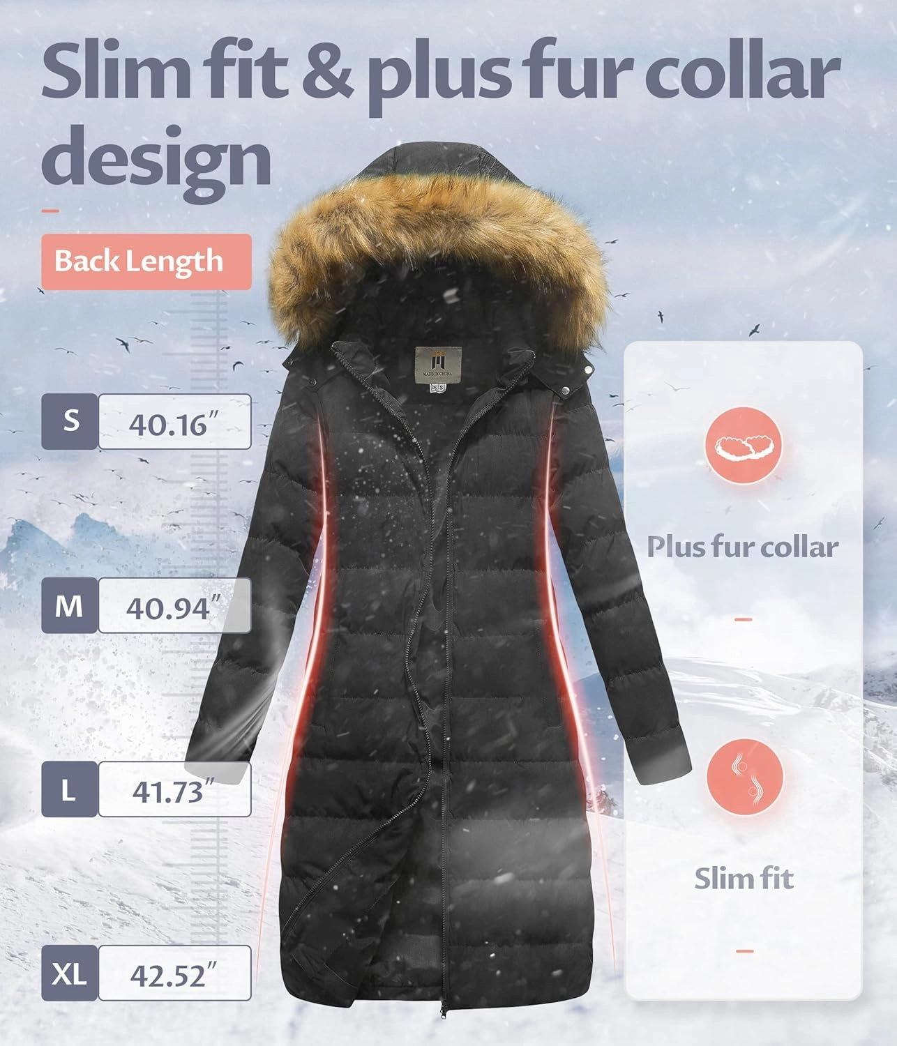CREATMO US Women's Long Winter Faux Fur Coat Puffer Warm Jacket with Detachable Hood