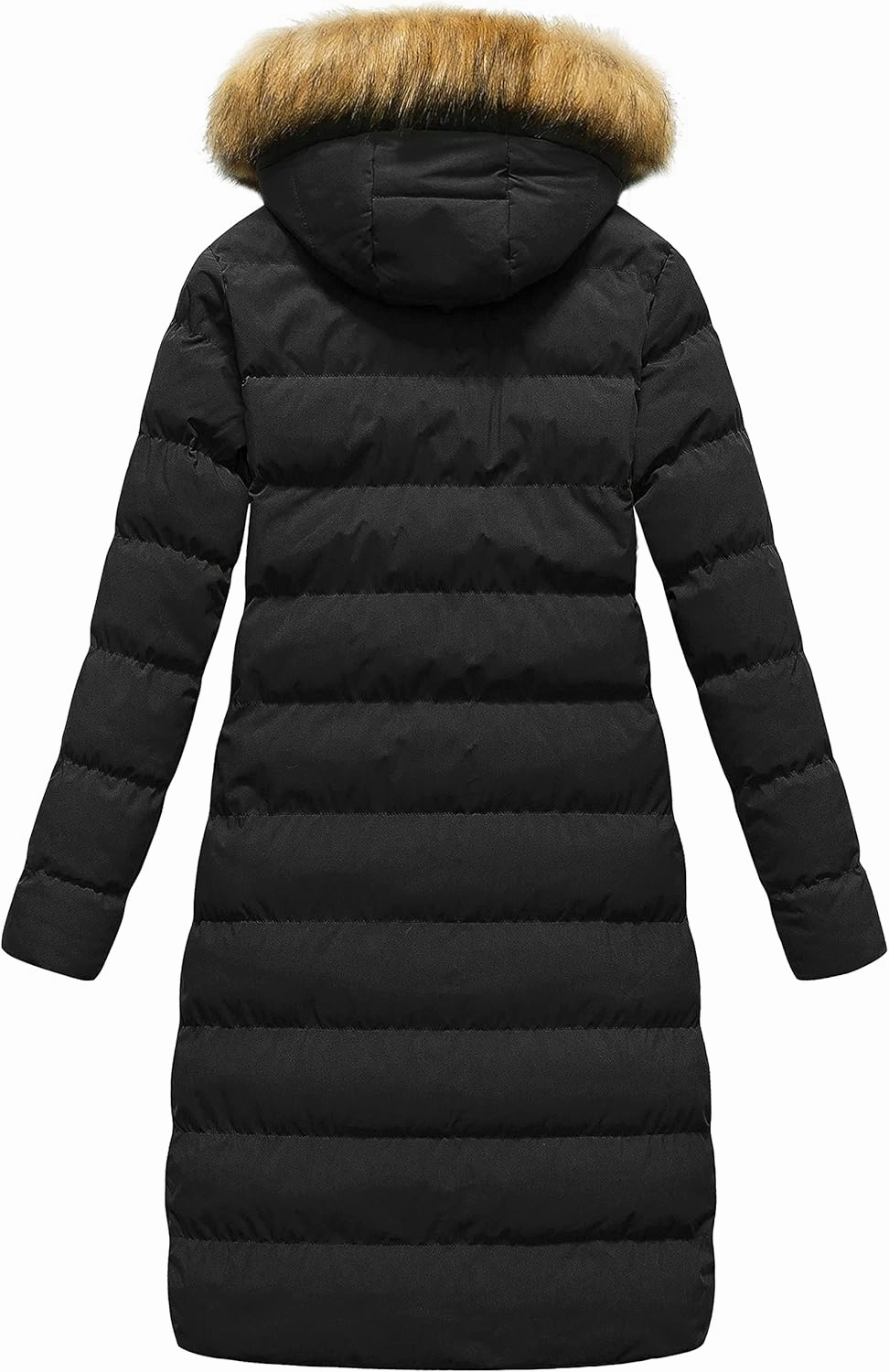 CREATMO US Women's Long Winter Faux Fur Coat Puffer Warm Jacket with Detachable Hood