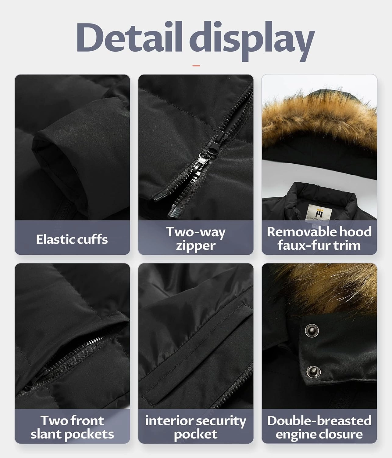 CREATMO US Women's Long Winter Faux Fur Coat Puffer Warm Jacket with Detachable Hood