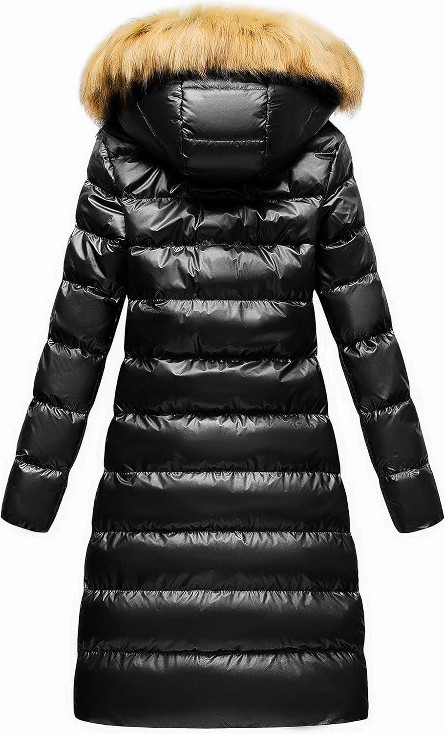CREATMO US Women's Long Winter Faux Fur Coat Puffer Warm Jacket with Detachable Hood