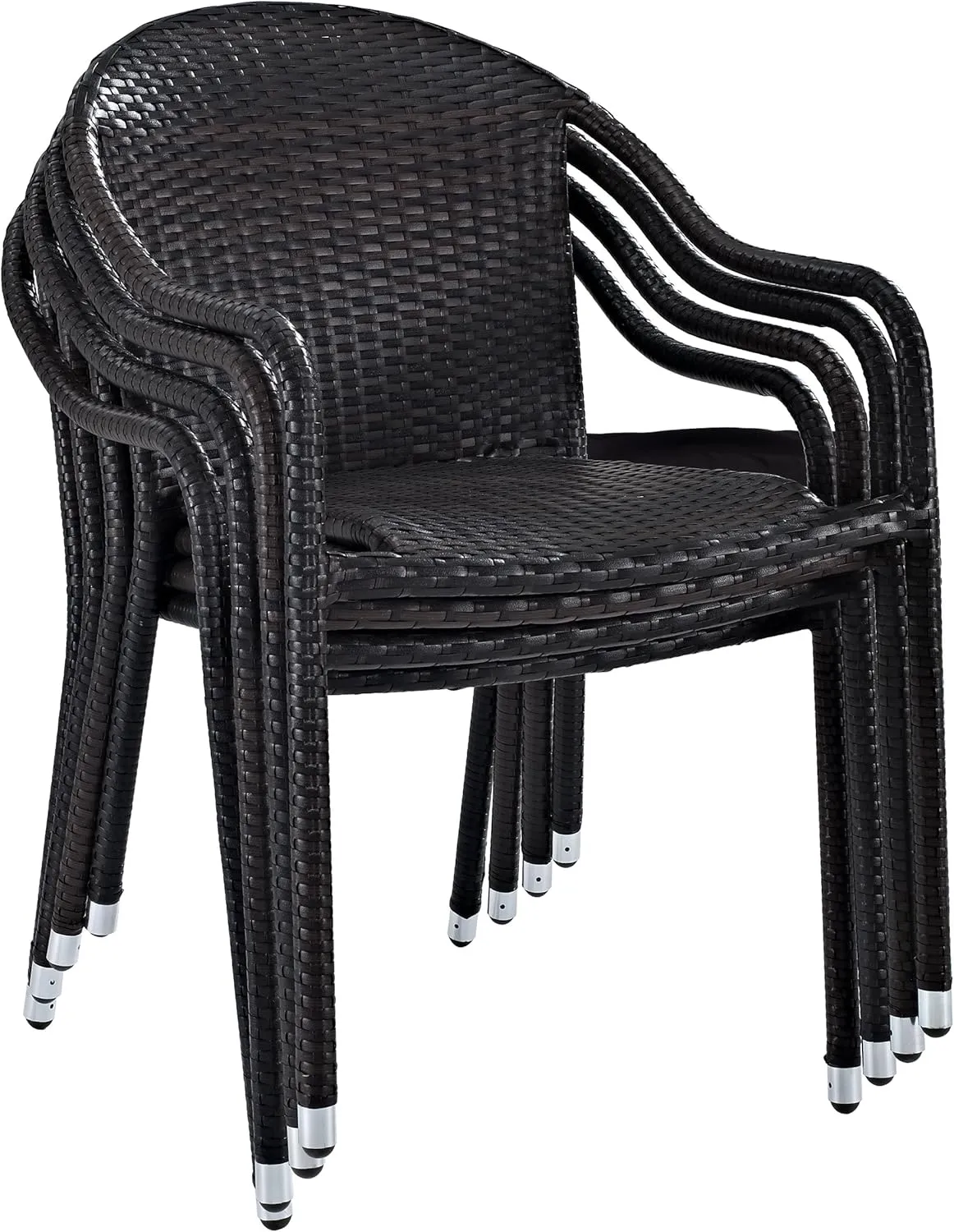 Crosley Furniture Palm Harbor 4-Piece Stackable Outdoor Chair Set, Wicker Patio Chairs for Dining, Porch, Brown