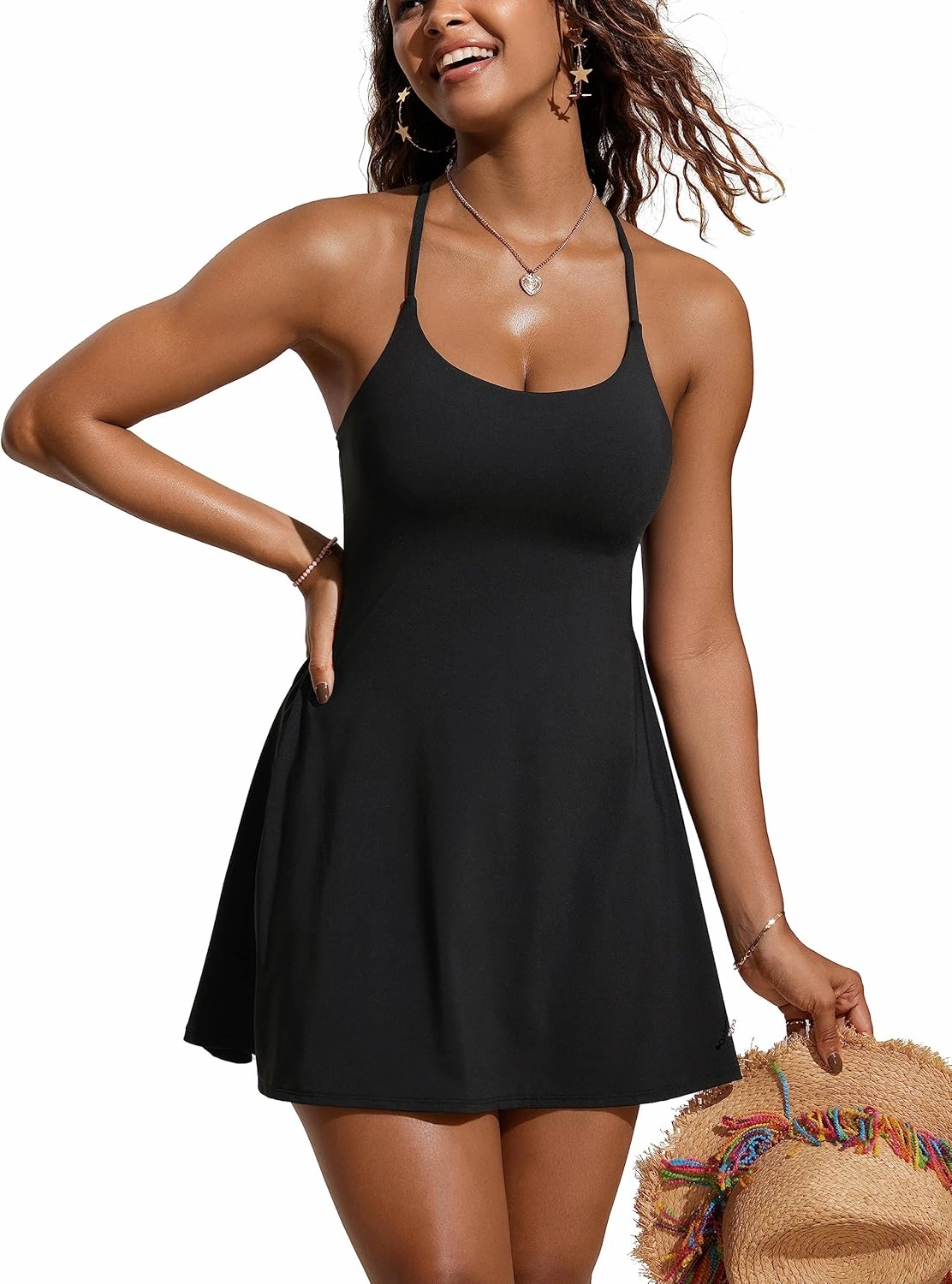 CRZ YOGA Womens One Piece Swimsuits Modest Swim Dress Tummy Control Adjustable Y-Back Straps Athletic Bathing Suit Swimwear