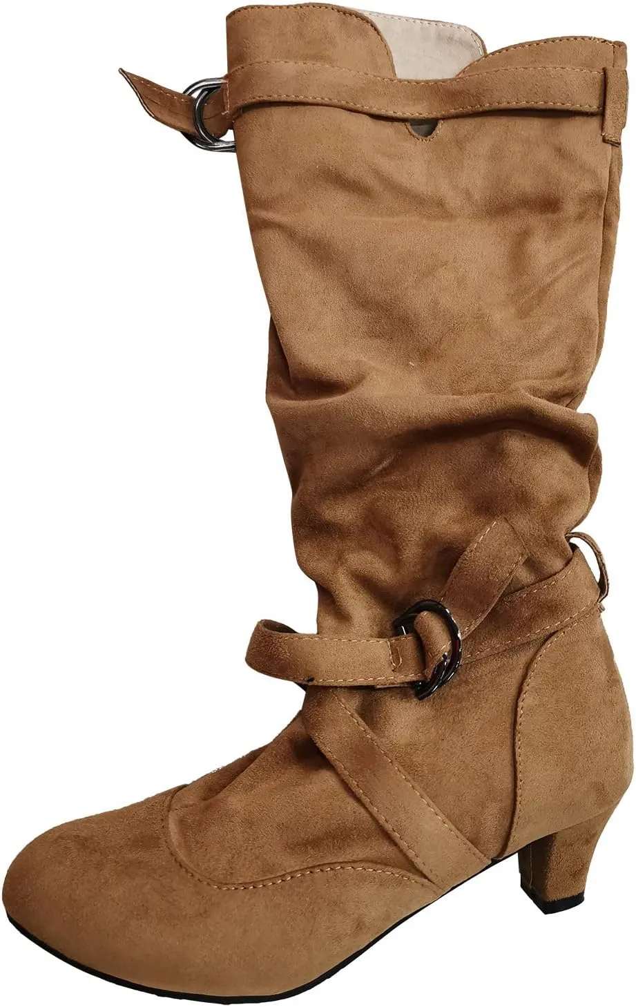 Crzidha High Heel Tall Boots for Women,Suede Almond Toe Knee High Boots with Adjustable Buckle Strap Comcise Solid Elegant Winter Fall Party Shoes Comfy Winter Fall Walking Travel Shoes