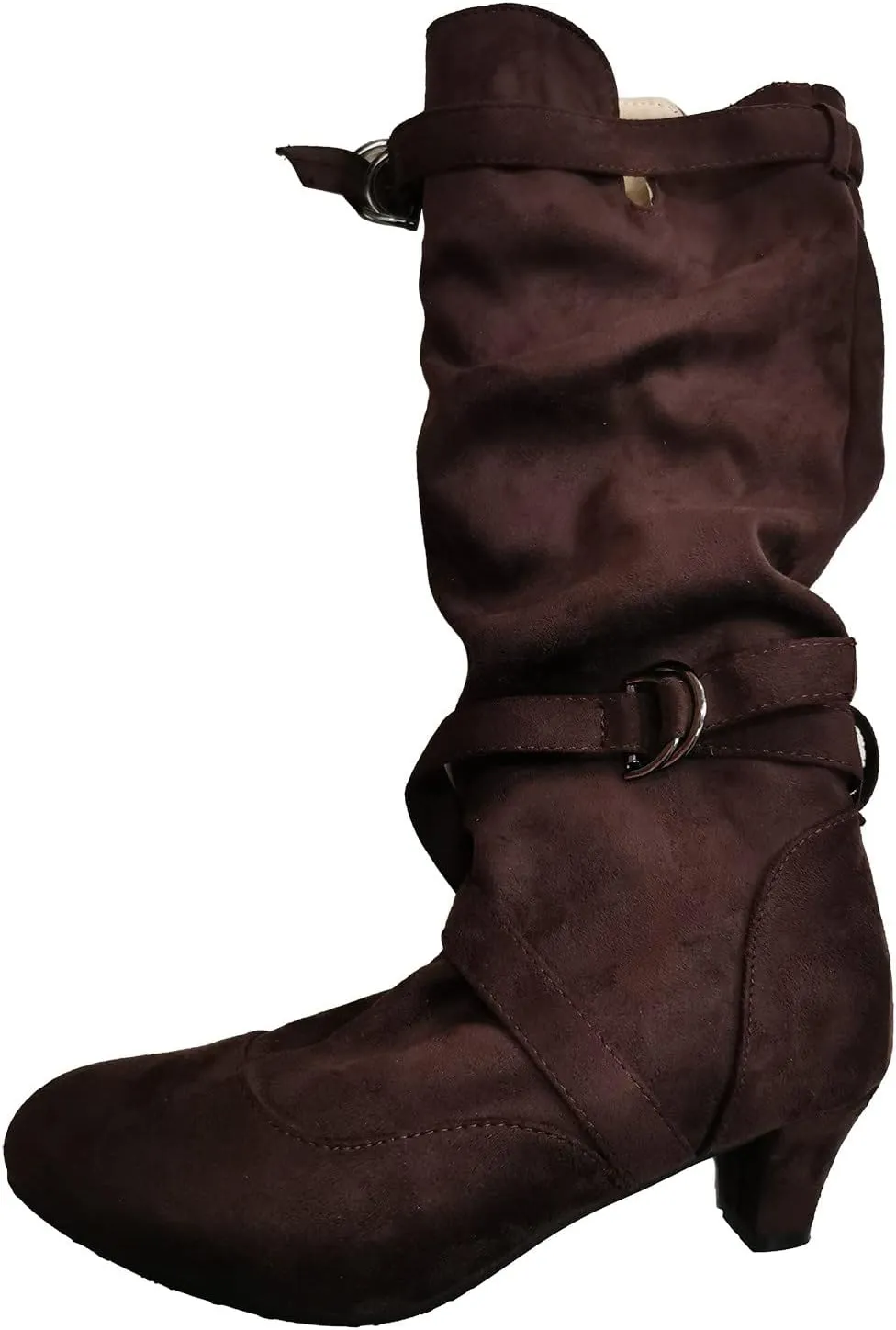 Crzidha High Heel Tall Boots for Women,Suede Almond Toe Knee High Boots with Adjustable Buckle Strap Comcise Solid Elegant Winter Fall Party Shoes Comfy Winter Fall Walking Travel Shoes