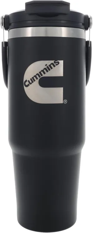 Cummins CMN35401 2 in 1 Tumbler with Flip Lid and Straw 30-Ounce Tumbler with Handle Stainless Steel Travel Mug-Black