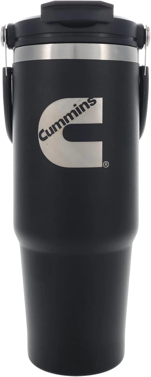 Cummins CMN35401 2 in 1 Tumbler with Flip Lid and Straw 30-Ounce Tumbler with Handle Stainless Steel Travel Mug-Black