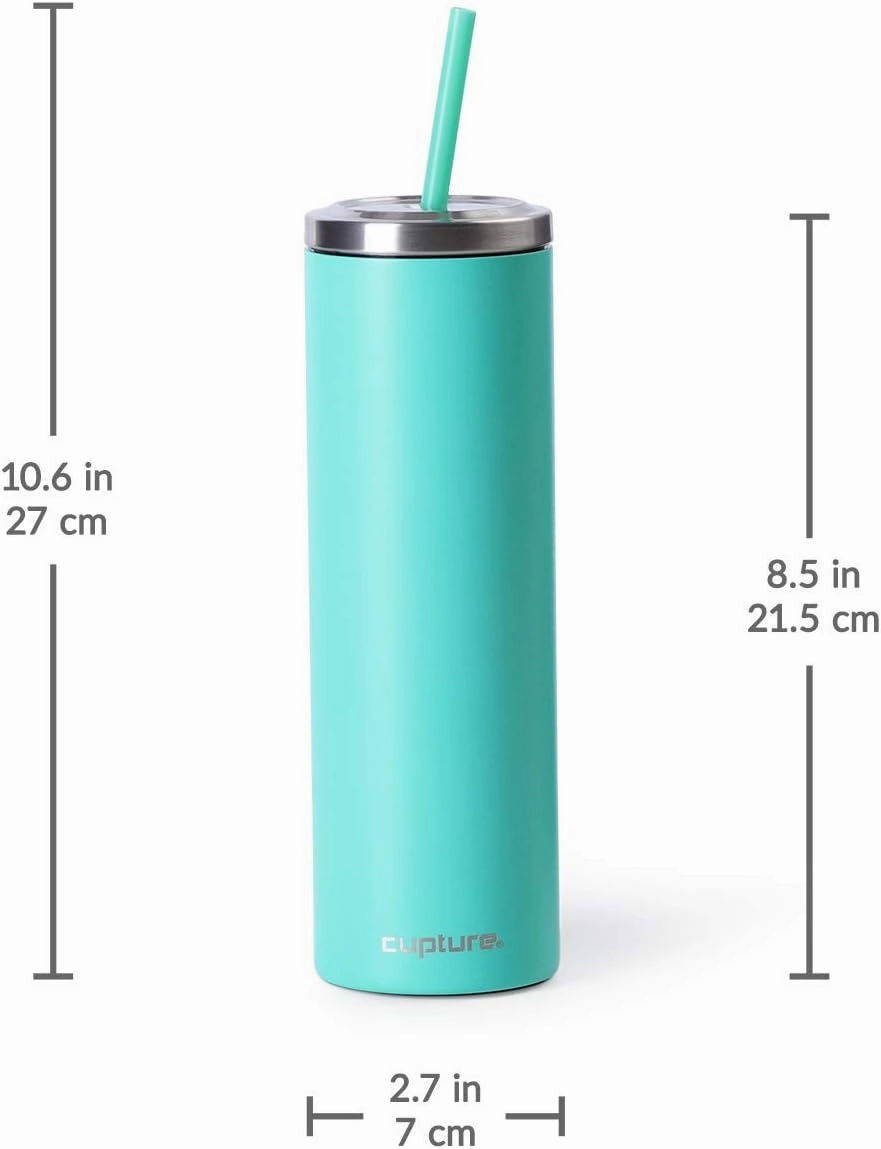 Cupture Stainless Steel Skinny Insulated Tumbler Cup with Lid and Reusable Straw - 16 oz (Bright Teal)