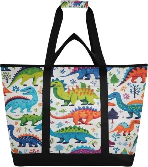 Cute Cartoon Dinosaur Reusable Insulated Lunchbox Cooler Bag, Leakproof Kitchen Grocery Bag Collapsible Portable Cooler Tote Bag for Picnic, Camping, Office, Travel