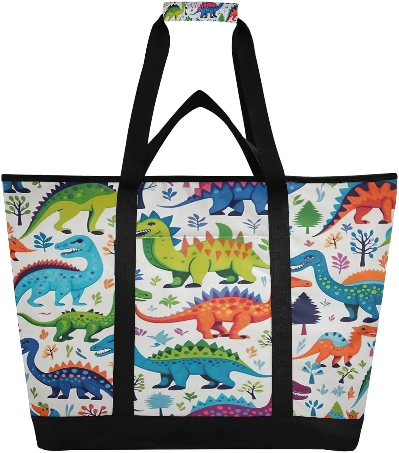 Cute Cartoon Dinosaur Reusable Insulated Lunchbox Cooler Bag, Leakproof Kitchen Grocery Bag Collapsible Portable Cooler Tote Bag for Picnic, Camping, Office, Travel