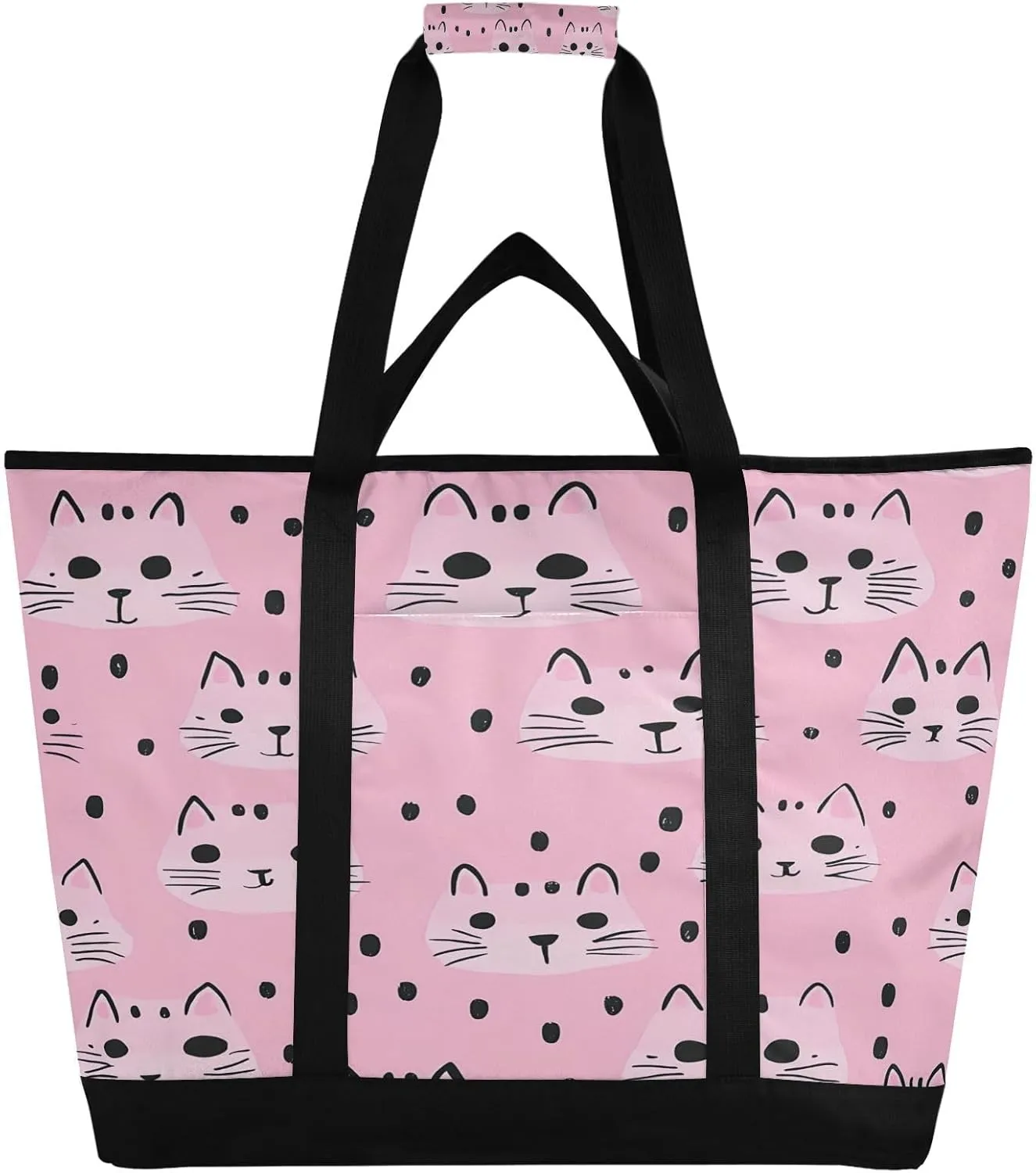 Cute Cat Reusable Insulated Lunchbox Cooler Bag, Leakproof Kitchen Grocery Bag Collapsible Portable Cooler Tote Bag for Picnic, Camping, Office, Travel