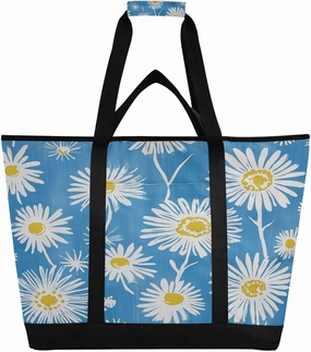 Daisy Flowers Reusable Insulated Lunchbox Cooler Bag, Leakproof Kitchen Grocery Bag Collapsible Portable Cooler Tote Bag for Picnic, Camping, Office, Travel