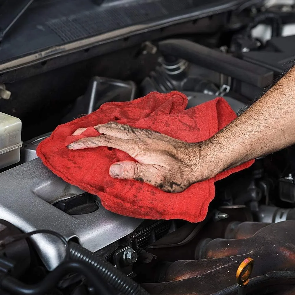 DAN RIVER Shop Towels - 50 Pack, 12x14 Inches, Red, 60% Cotton 40% Polyester, Highly Absorbent & Durable Multipurpose Rags for Auto Mechanic, Garage, Car Detailing, Cleaning, and Industrial Use