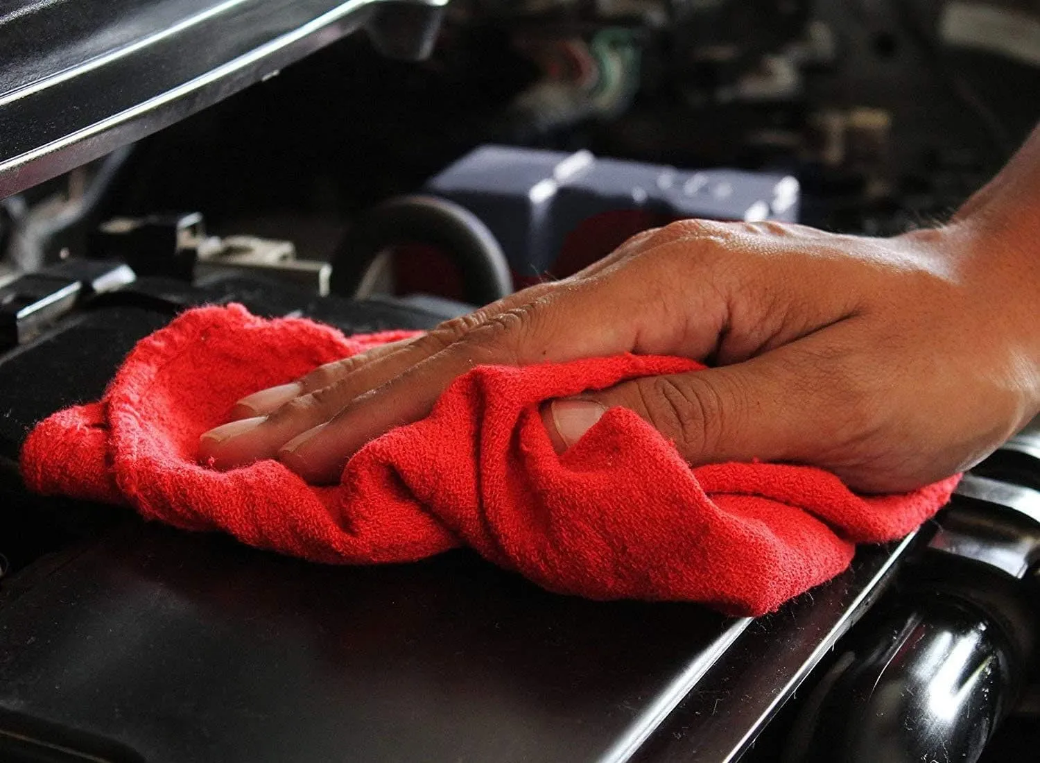 DAN RIVER Shop Towels - 50 Pack, 12x14 Inches, Red, 60% Cotton 40% Polyester, Highly Absorbent & Durable Multipurpose Rags for Auto Mechanic, Garage, Car Detailing, Cleaning, and Industrial Use