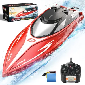 DEERC H120 Fast RC Boat for Pools and Lakes, 2.4 GHz 20  MPH Racing Boats for Kids & Adults with Rechargeable Battery,Low Battery Alarm,Capsize Recovery,Gifts for Boys Girls