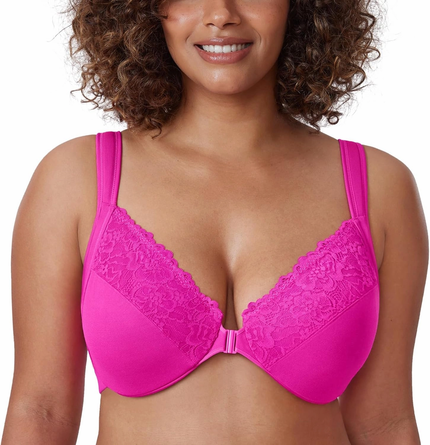 DELIMIRA Women's Front Closure Bras Plus Size Lace Full Coverage Underwire Unlined Bra