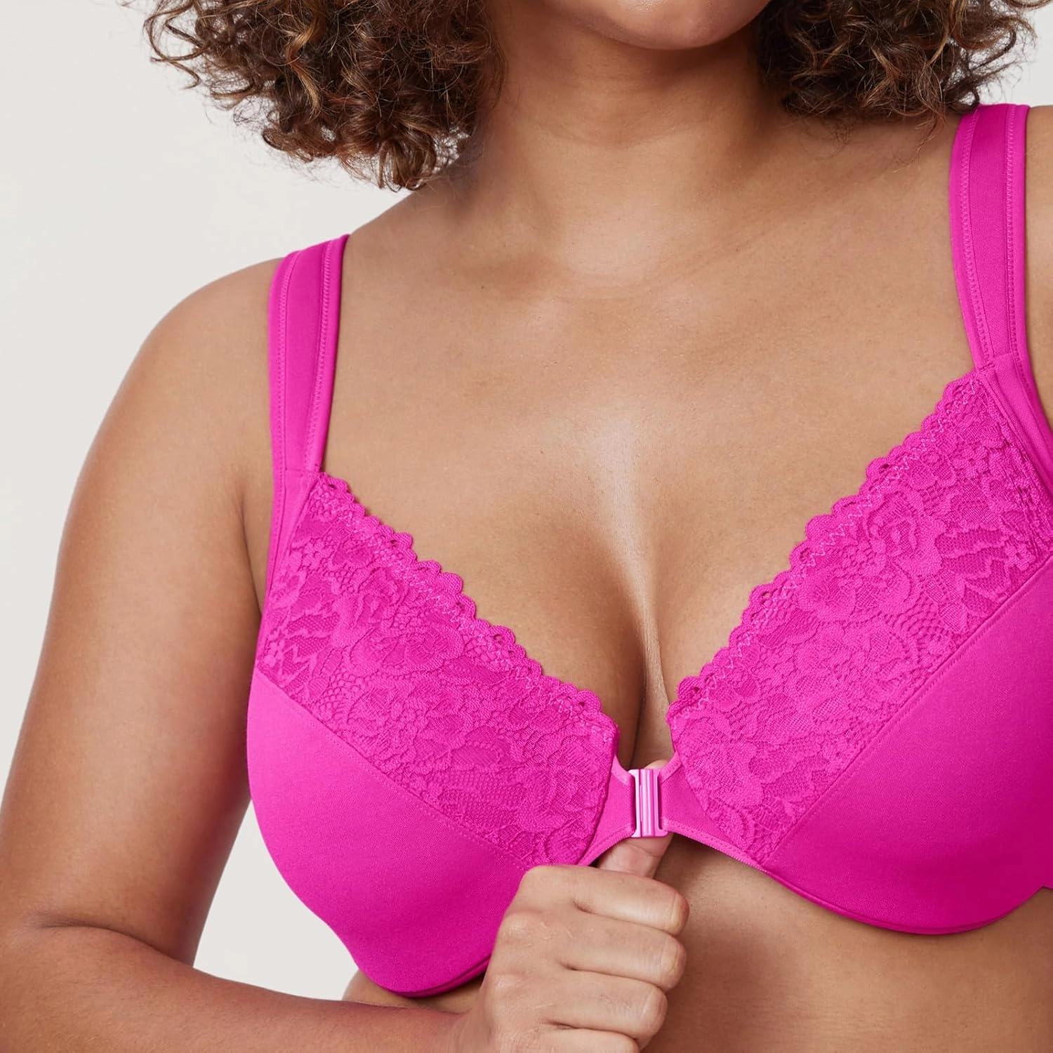 DELIMIRA Women's Front Closure Bras Plus Size Lace Full Coverage Underwire Unlined Bra