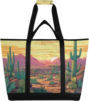 Desert Cactus Reusable Insulated Lunchbox Cooler Bag, Leakproof Kitchen Grocery Bag Collapsible Portable Cooler Tote Bag for Picnic, Camping, Office, Travel