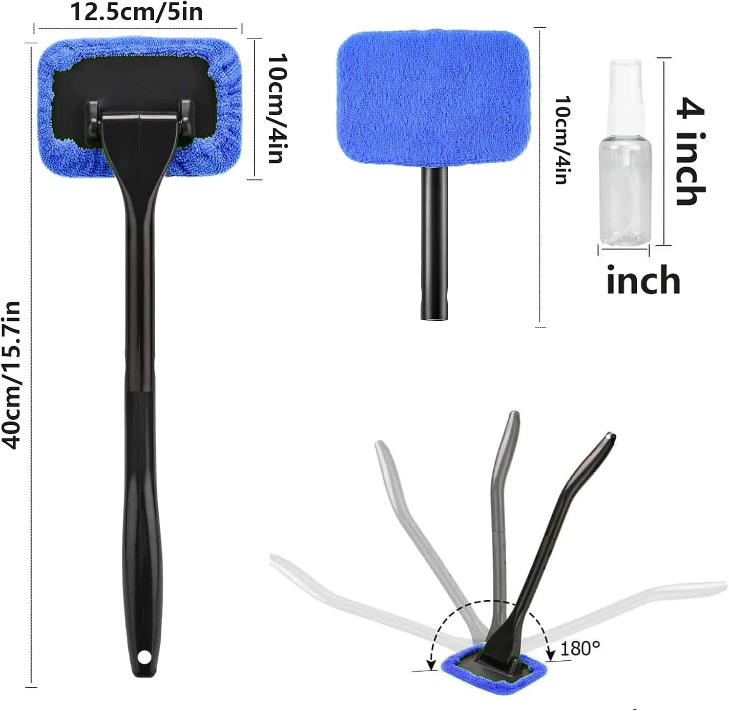 desin Car Windshield Cleaning Tool, Windshield Cleaner with 5 Washable and Reusable Microfiber Pads and Extendable Handle, for Auto Glass Wiper (Blue)