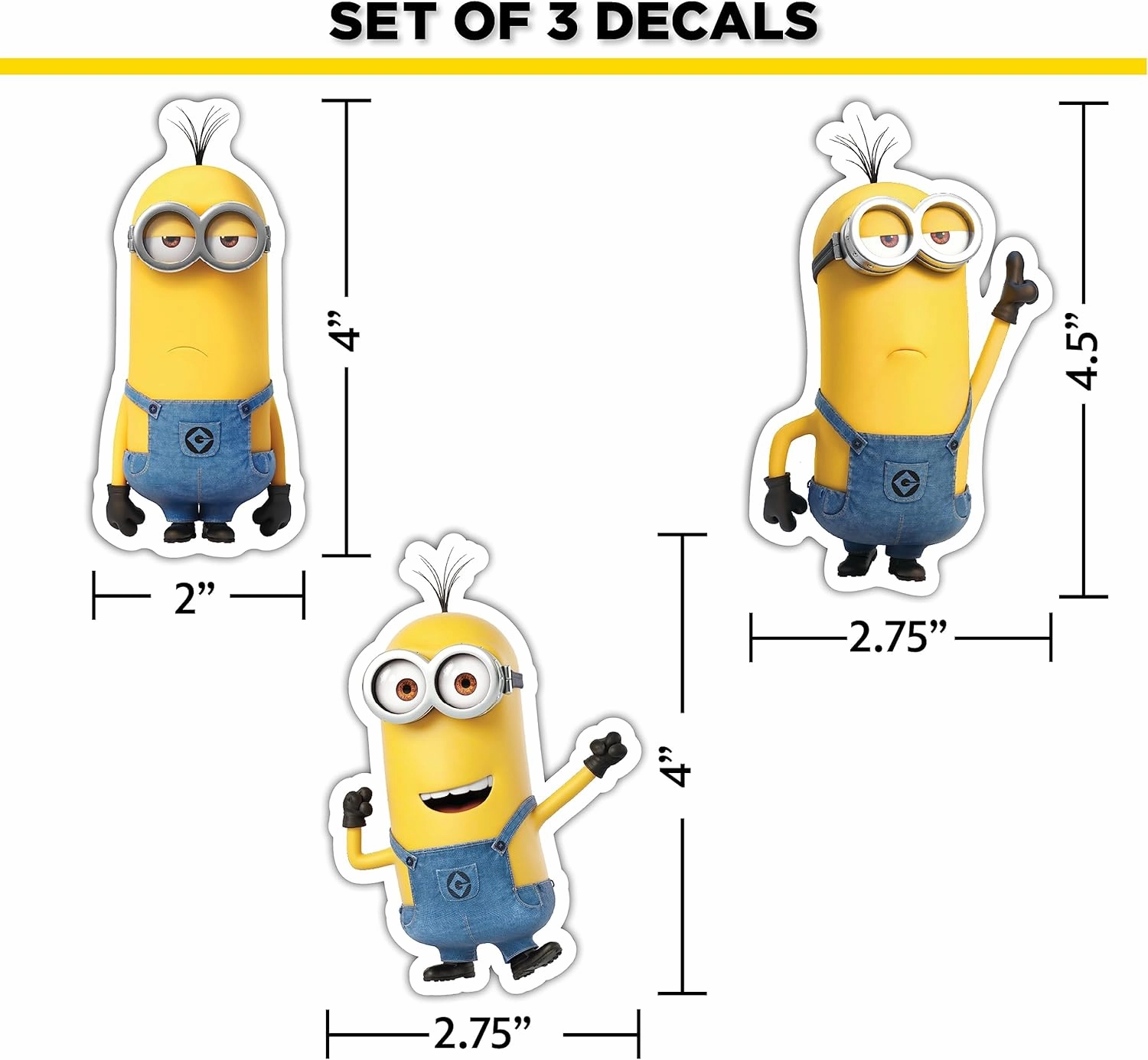 Despicable Me Minions Car Decals - Set of 9 Bob Stuart Kevin Stickers for Truck Water Bottle Bike Helmet Laptop Skateboard - Outdoor Rated Water Resistant Vinyl Decals