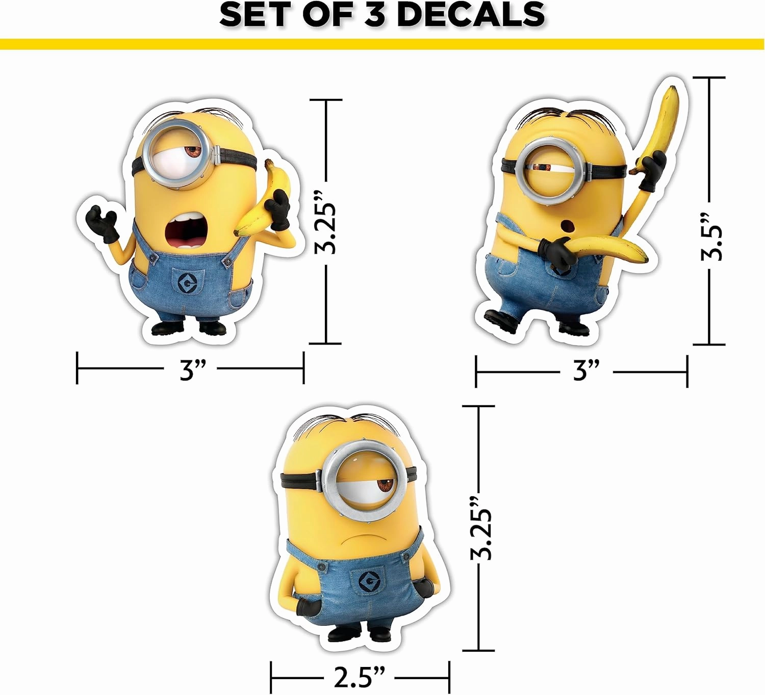 Despicable Me Minions Car Decals - Set of 9 Bob Stuart Kevin Stickers for Truck Water Bottle Bike Helmet Laptop Skateboard - Outdoor Rated Water Resistant Vinyl Decals