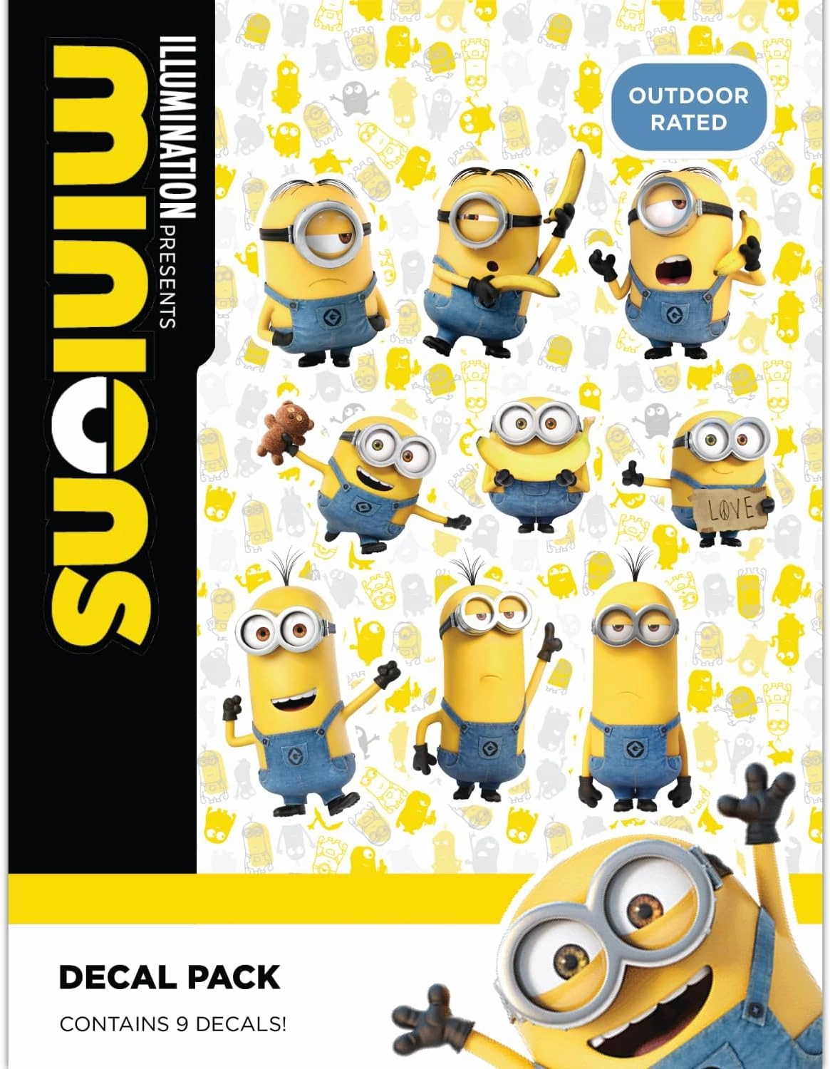 Despicable Me Minions Car Decals - Set of 9 Bob Stuart Kevin Stickers for Truck Water Bottle Bike Helmet Laptop Skateboard - Outdoor Rated Water Resistant Vinyl Decals