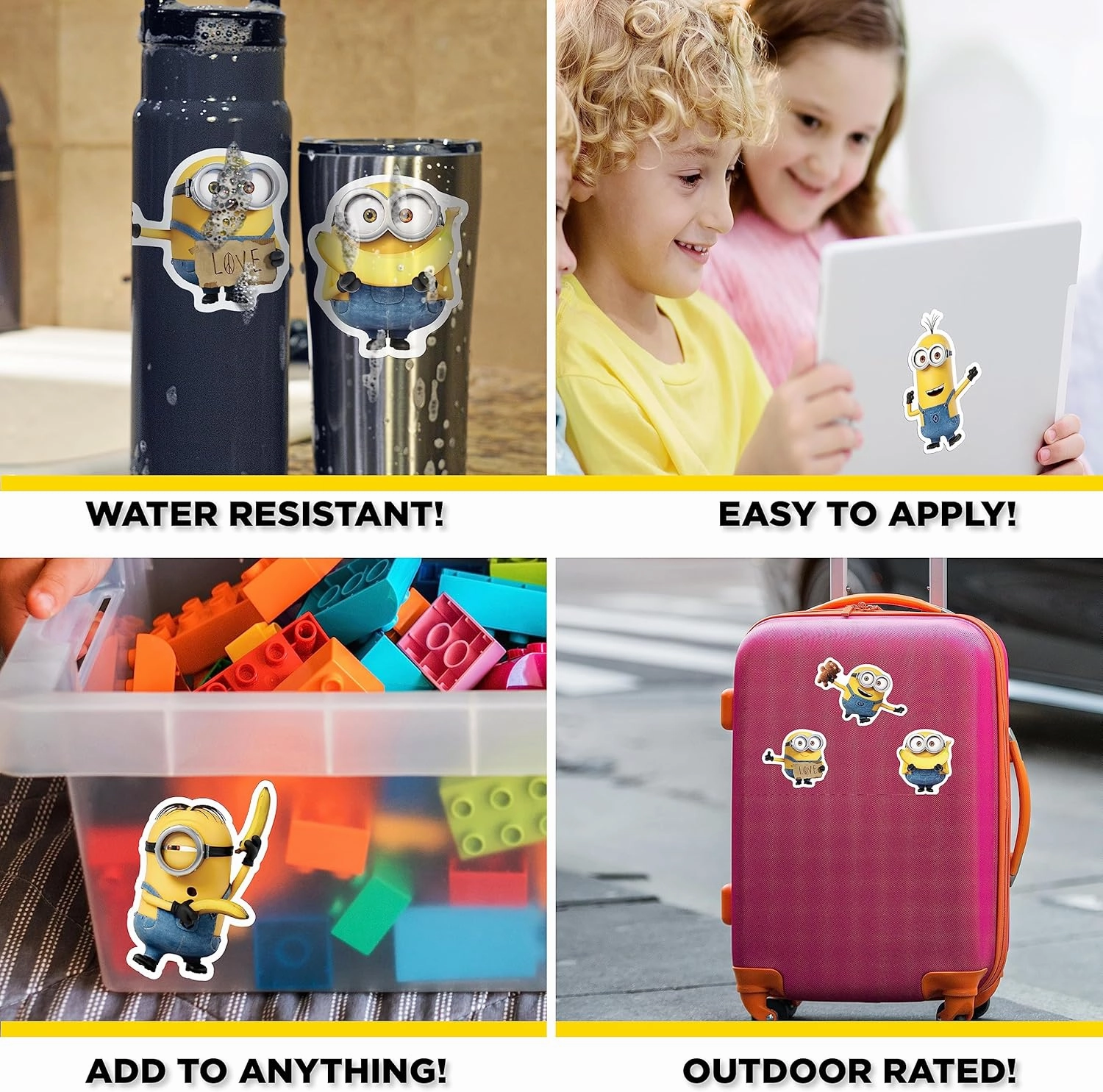 Despicable Me Minions Car Decals - Set of 9 Bob Stuart Kevin Stickers for Truck Water Bottle Bike Helmet Laptop Skateboard - Outdoor Rated Water Resistant Vinyl Decals