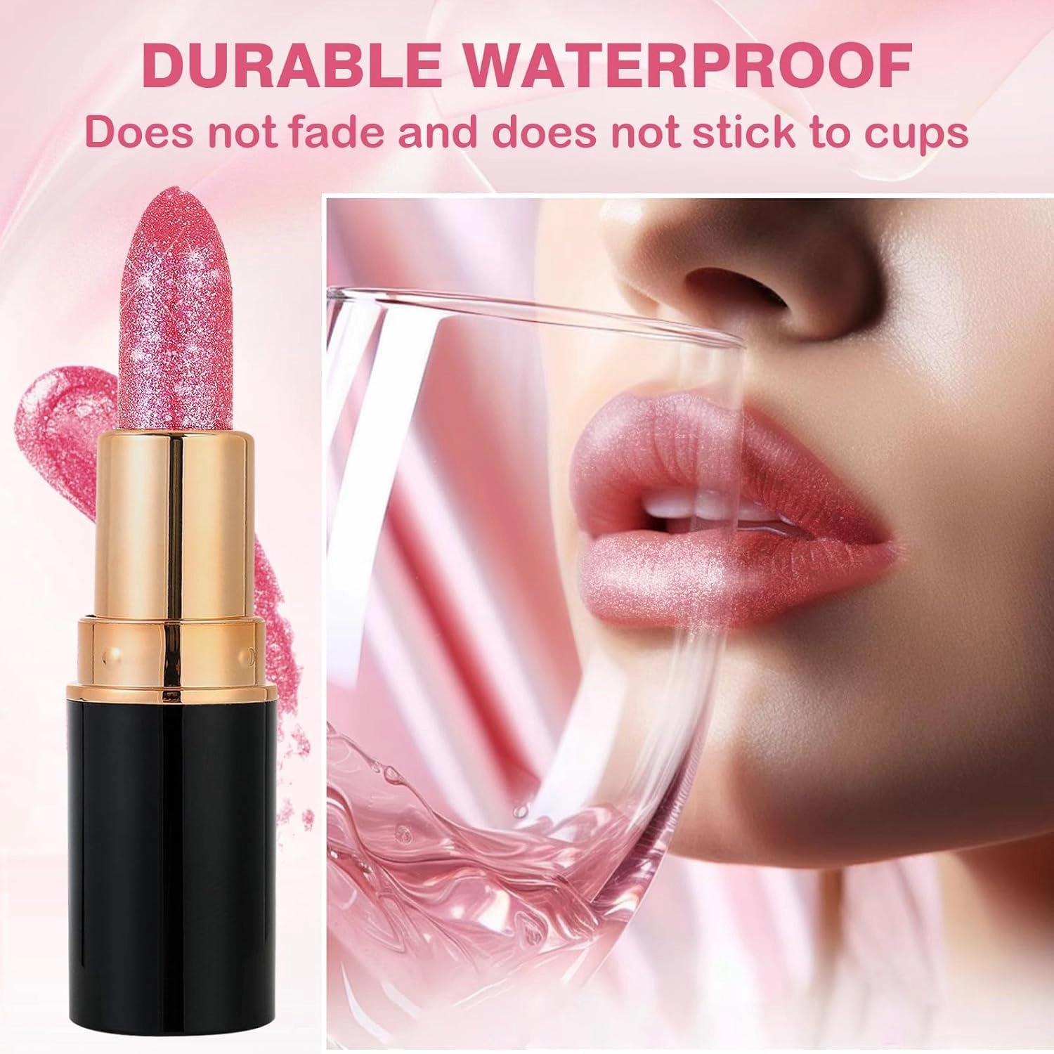 Diamond Lip Gloss Glitter Lipstick Waterproof, Hydrating Diamond Glitter Lipstick, Long Lasting Smudge Proo Shiny Matte, for Women (02 05)
