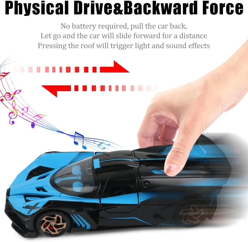 Diecast Toy Car Bugatti Bolide Sports Car Model,Zinc Alloy Simulation Casting Pull Back Vehicles,1:32 Scale Mini Electronic Supercar Toys with Lights and Music for Toddlers Kids Children Gift