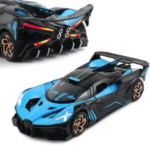 Diecast Toy Car Bugatti Bolide Sports Car Model,Zinc Alloy Simulation Casting Pull Back Vehicles,1:32 Scale Mini Electronic Supercar Toys with Lights and Music for Toddlers Kids Children Gift