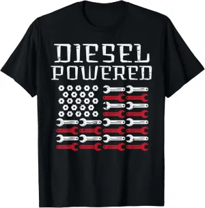 Diesel Powered US Flag Auto Mechanic Patriot Men Women Kids T-Shirt