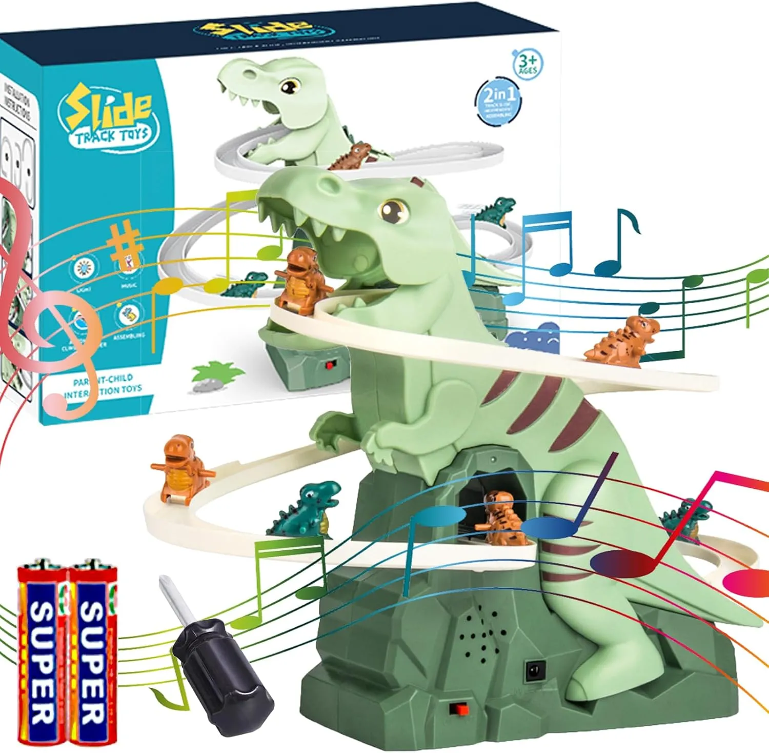 Dino Slide Toy, Dinosaur Slide Toy with Battery, Dino Climbing Slides Toys, Dinosaur Climbing Stairs Toys with Light and Music, Electric Dinosaurs Stair Climbings for Boys Girls Age 3  (3 Dino)