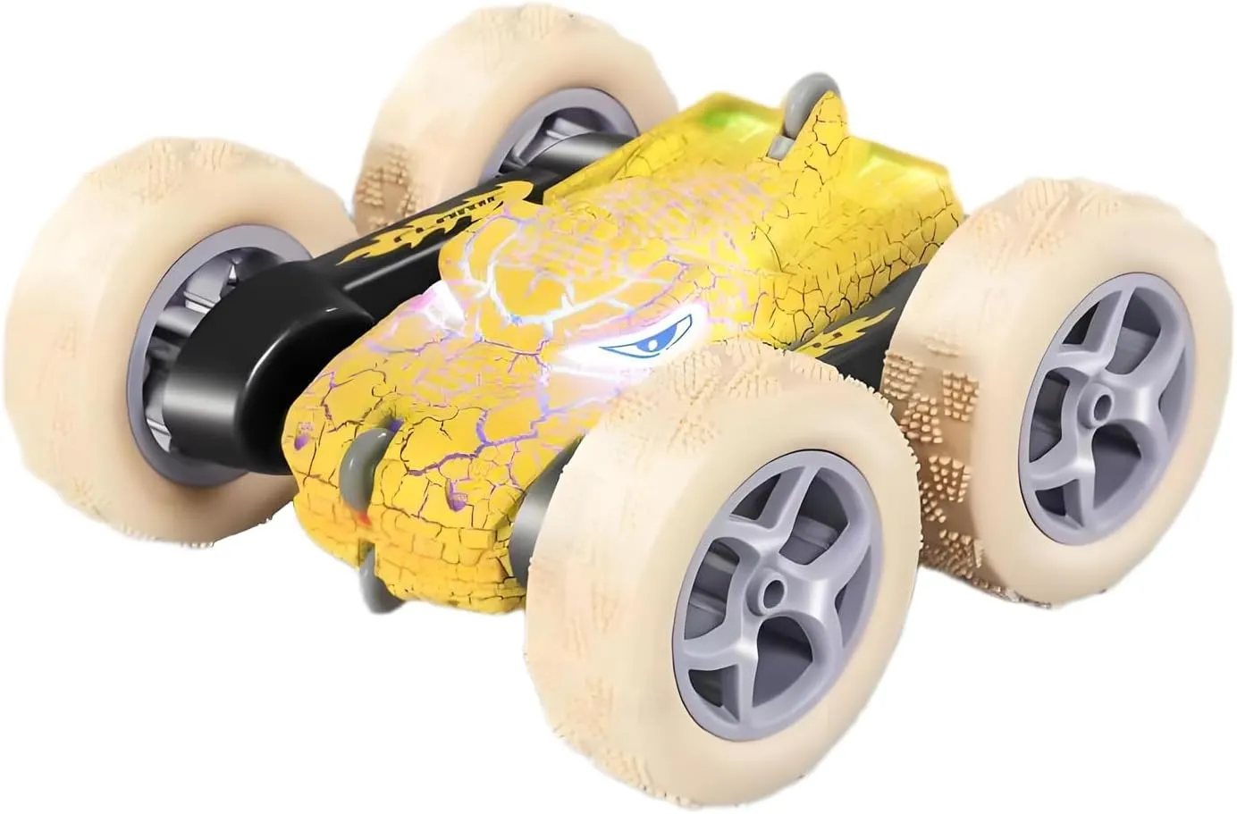 Dinosaur Cracks on Both Sides,Remote Control, RC Car Cars Toys for Kids,All Terrain RC Cars 4WD Stunt Car with LED Lights & 360°Upgraded USB-C Modular Batteries